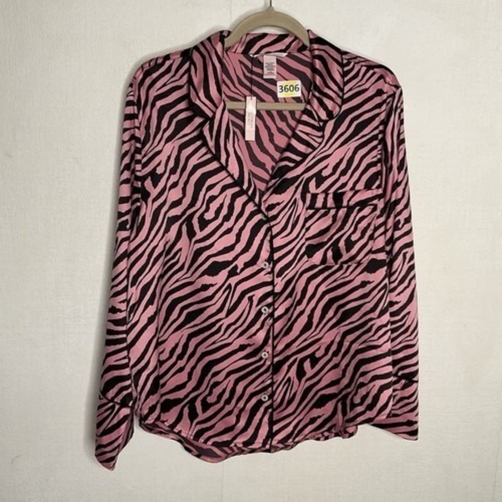 NWT Victoria's Secret Satin Long Sleeve Sleep Shirt Pjama Women Large Indonesia